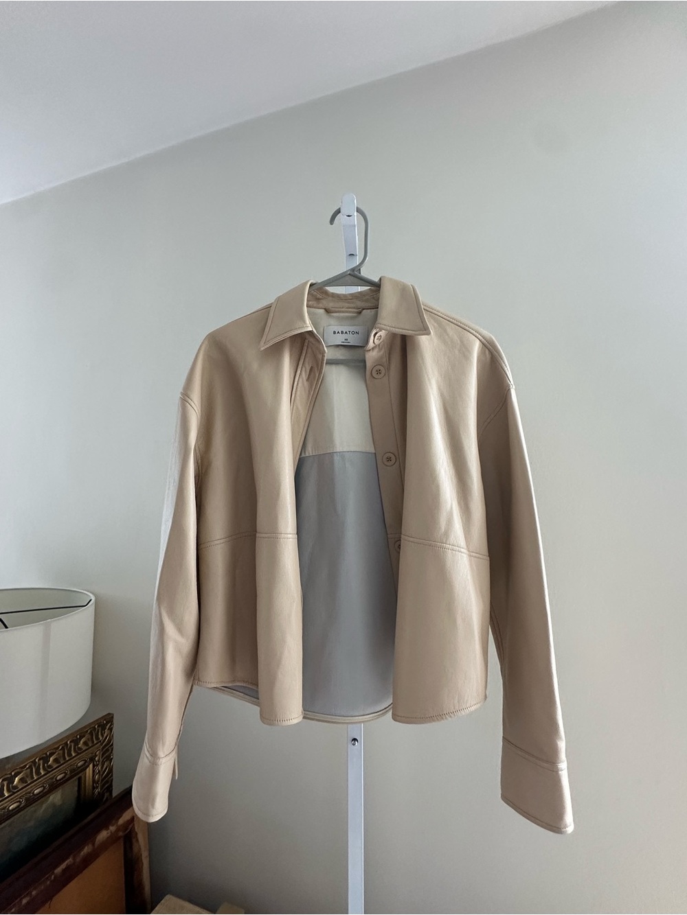 Babaton Beige Leather Button-Front Jacket
